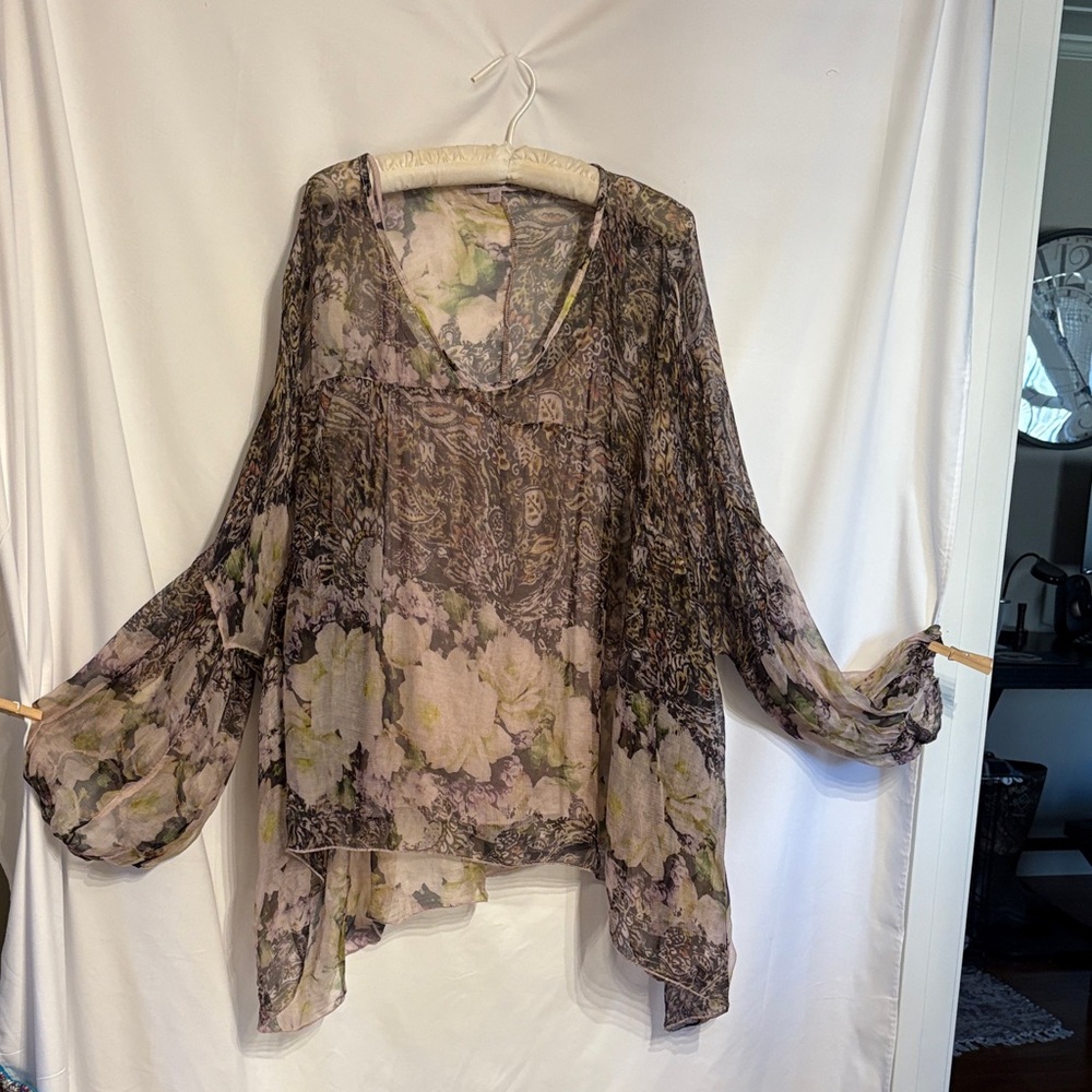 Tempo Paris Sheer Floral Blouse in Black, Lavender, Cream